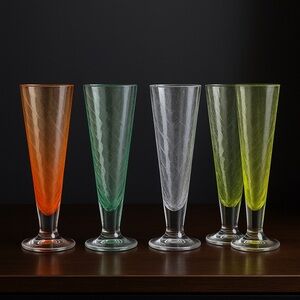 Vtg Colored Blown Glass Set 4 Swirl MCM Barware Champagne Flute Parfait